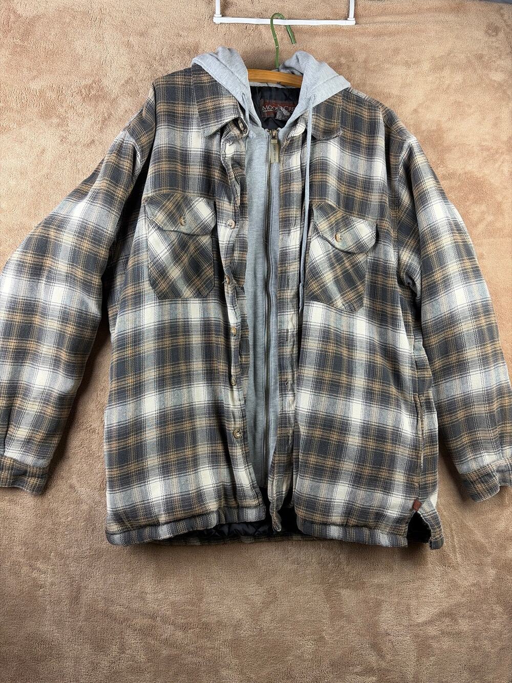 Vintage Moose Creek Quilt Lined Hooded Plaid Flannel Jacket Shacket Men's Large